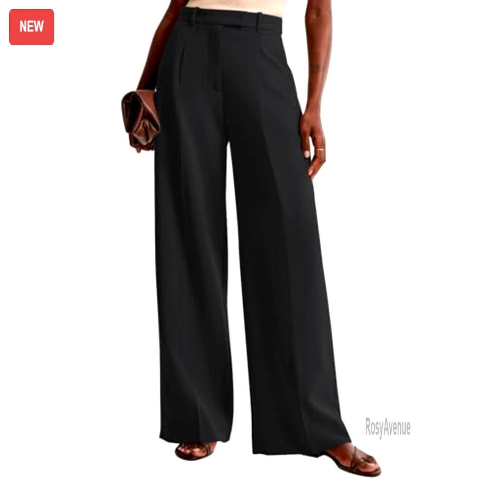 High Waisted Wide Leg Work Pants with Pockets Business Casual Trousers - Picture 3 of 7